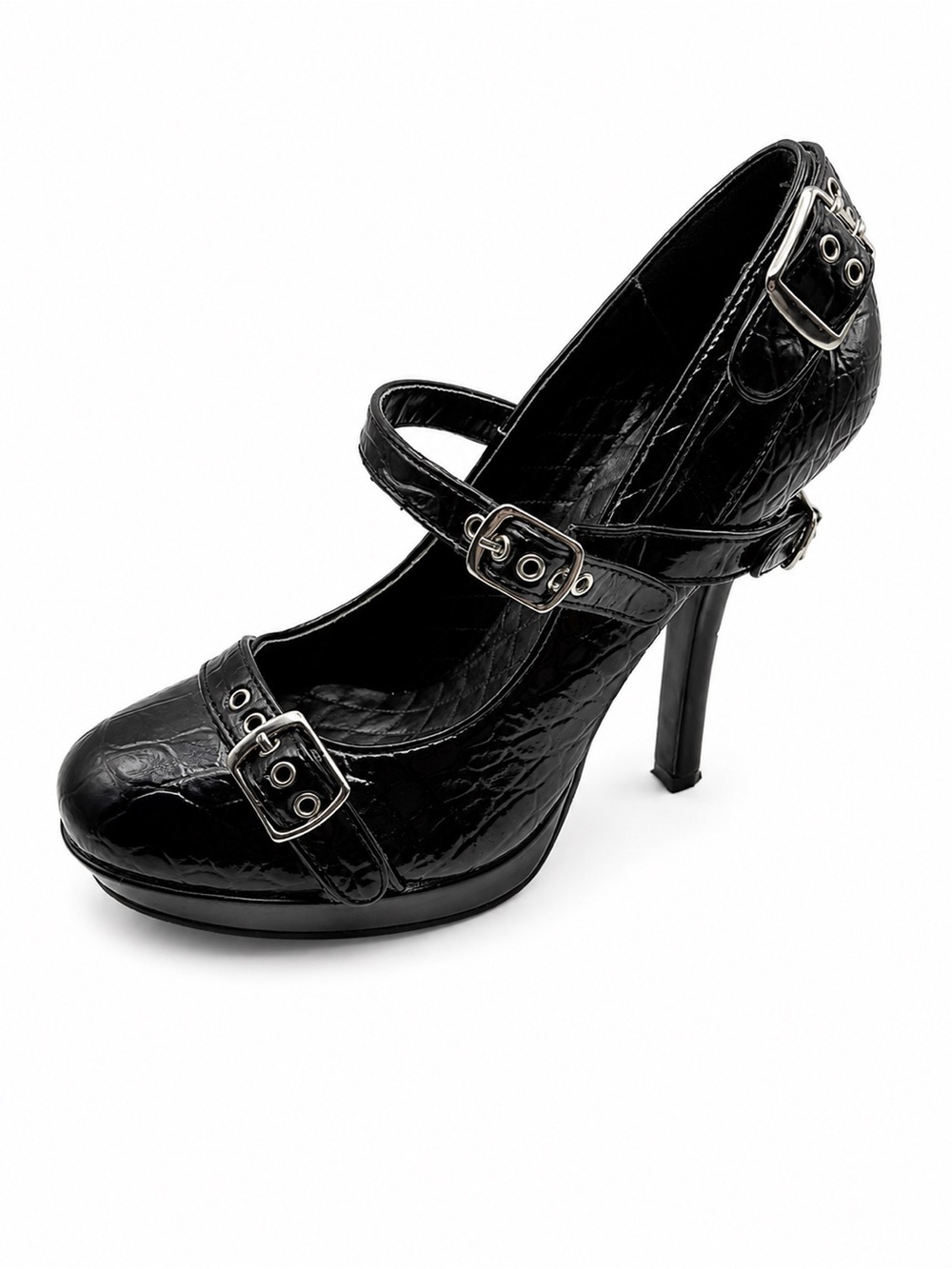 Black Buckle-Strap High Heel Pumps - Women - Picture 3 of 4